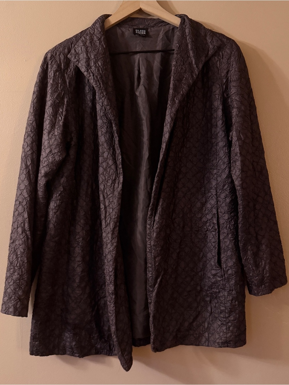 Eileen Fisher Women's Silk Jacket Open Front Brown Size Small Textured Oversized